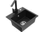 Mexen Milo Lavello In Granito A 1 Vasca Con Rubinetto Da Cucina Rita, Nero/Oro Metallico - 6505-75-670300-70