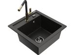 Mexen Vito Lavello Cucina In Granito 1 Vasca Con Miscelatore Flora, Nero/Oro Metallizzato - 6503-75-670401-57-B