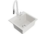 Mexen Milo Lavello In Granito 1-Vasca Con Rubinetto Cucina Savita, Bianco - 6505-20-672601-20