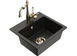 Mexen Milo Lavello Da Cucina In Granito 1-Vasca Con Miscelatore Cucina Carla, Nero/Oro Metallico - 6505-75-670700-50