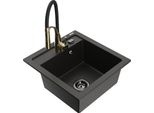 Mexen Vito Lavello In Granito A 1 Vasca Con Rubinetto Da Cucina Aster, Nero/Oro Metallizzato- 6503-75-73450-57-B