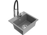 Mexen Milo Lavello In Granito A 1 Vasca Con Rubinetto Da Cucina Aster, Grigio - 6505-71-73450-07