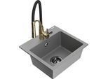 Mexen Milo Lavello In Granito A 1 Vasca Con Rubinetto Da Cucina Aster, Grigio - 6505-71-73450-57-B
