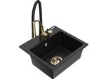 Mexen Milo Lavello In Granito Ad 1 Vasca Con Rubinetto Da Cucina Aster, Nero - 6505-77-73450-57-G