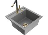 Mexen Vito Lavello In Granito A 1 Vasca Con Rubinetto Da Cucina Flora, Grigio - 6503-71-670401-57-G