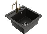 Mexen Vito Lavello In Granito A 1 Vasca Con Rubinetto Da Cucina Carla, Nero/Oro Metallizzato - 6503-75-670700-50-B
