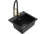 Mexen Milo Lavello In Granito A 1 Vasca Con Rubinetto Da Cucina Aster, Nero - 6505-77-73450-57-B