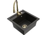 Mexen Vito Lavello In Granito A 1 Vasca Con Rubinetto Da Cucina Savita, Nero/Oro Metallizzato - 6503-75-672601-50