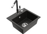 Mexen Milo Lavello In Granito Con 1 Vasca E Miscelatore Da Cucina Flora, Nero/Oro Metallizzato - 6505-75-670401-07