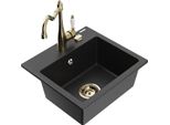 Mexen Milo Lavello In Granito 1-Vasca Con Rubinetto Da Cucina Carla, Nero/Argento Metallizzato - 6505-73-670700-50