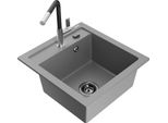 Mexen Vito Lavello Da Cucina In Granito A 1 Vasca Con Batteria Da Cucina Flora, Grigio - 6503-71-670401-07-B