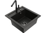 Mexen Vito Lavello In Granito A 1 Vasca Con Rubinetto Da Cucina Flora, Nero/Oro Metallizzato - 6503-75-670401-70-B