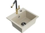 Mexen Milo Lavello In Granito 1-Vasca Con Rubinetto Da Cucina Flora, Beige - 6505-69-670401-57-B