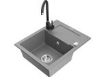 Mexen Enzo Lavello In Granito 1-Vasca Con Gocciolatoio E Miscelatore Cucina Telma, Grigio - 6506-71-670200-70