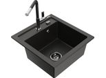 Mexen Vito Lavello Da Cucina In Granito Con 1 Vasca E Rubinetto Cucina Flora, Nero/Oro Metallico - 6503-75-670401-07-B