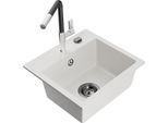 Mexen Milo Lavello In Granito A 1 Vasca Con Miscelatore Da Cucina Flora, Bianco - 6505-20-670401-07-B