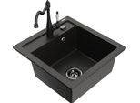 Mexen Vito Lavello In Granito A 1 Vasca Con Rubinetto Da Cucina Carla, Nero/Oro Metallizzato - 6503-75-670700-70-B