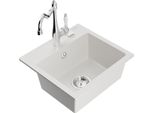 Mexen Milo Lavello In Granito 1-Vasca Con Rubinetto Da Cucina Carla, Bianco - 6505-20-670700-00