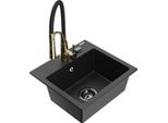 Mexen Milo Lavello In Granito A 1 Vasca Con Miscelatore Da Cucina Aster, Nero/Argento Metallizzato - 6505-73-73450-57-B