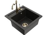 Mexen Vito Lavello In Granito 1-Vasca Con Rubinetto Da Cucina Carla, Nero/Oro Metallico - 6503-75-670700-50