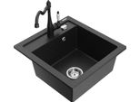 Mexen Vito Lavello In Granito A 1 Vasca Con Miscelatore Da Cucina Carla, Nero/Metallizzato Argento - 6503-73-670700-70