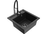 Mexen Vito Lavello Da Cucina In Granito 1-Vasca Con Miscelatore Cucina Aster, Nero/Argento Metallizzato- 6503-73-73450-07-B