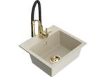 Mexen Milo Lavello In Granito A 1 Vasca Con Miscelatore Da Cucina Aster, Beige - 6505-69-73450-57-G