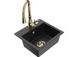 Mexen Milo Lavello In Granito A 1 Vasca Con Rubinetto Da Cucina Savita, Nero/Argento Metallizzato- 6505-73-672601-50