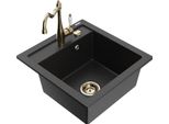 Mexen Vito Lavello In Granito A 1 Vasca Con Rubinetto Da Cucina Carla, Nero/Argento Metallizzato - 6503-73-670700-50