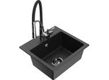 Mexen Milo Lavello In Granito A 1 Vasca Con Miscelatore Da Cucina Aster, Nero/Metallo Argento - 6505-73-73450-07-B
