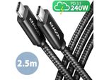 Axagon Axagon BUCM2-CM25AB Cavo Di Ricarica Da USB-C A USB-C 2.0, 2,5 M, Pd 240 W 5 A, Alu - Nero - Cavo Da USB-C A USB-C Lungo 2,5 Metri Cavo Usb 2.0 2,5 M Usb C Nero