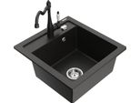 Mexen Vito Lavello In Granito 1-Vasca Con Rubinetto Da Cucina Carla, Nero/Oro Metallizzato - 6503-75-670700-70