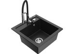 Mexen Vito Lavello In Granito A 1 Vasca Con Rubinetto Da Cucina Aster, Nero/Argento Metallizzato- 6503-73-73450-07