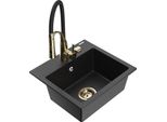 Mexen Milo Lavello In Granito 1-Vasca Con Rubinetto Da Cucina Aster, Nero/Argento Metallizzato - 6505-73-73450-57-G