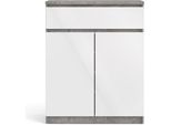 Credenza Nada 2 Ante E 1 Cassetto, Decoro Cemento, Bianco Lucido.