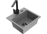 Mexen Milo Lavello In Granito 1-Vasca Con Rubinetto Da Cucina Rita, Grigio - 6505-71-670300-70-B