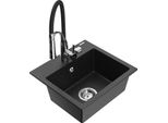 Mexen Milo Lavello Da Cucina In Granito A 1 Vasca Con Rubinetto Da Cucina Aster, Nero/Argento Metallizzato - 6505-73-73450-07