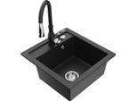 Mexen Vito Lavello Da Cucina In Granito A 1 Vasca Con Rubinetto Da Cucina Savita, Nero/Argento Metallizzato - 6503-73-672601-70