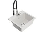 Mexen Milo Lavello In Granito 1-Vasca Con Rubinetto Da Cucina Aster, Bianco - 6505-20-73450-07