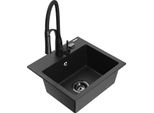 Mexen Milo Lavello In Granito A 1 Vasca Con Rubinetto Da Cucina Aster, Nero/Argento Metallizzato - 6505-73-73450-70-B