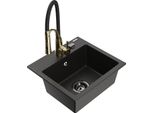 Mexen Milo Lavello In Granito A 1 Vasca Con Miscelatore Da Cucina Aster, Nero/Oro Metallico - 6505-75-73450-57-B