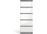 Cassettiera Nada Alta E Stretta Con 5 Cassetti, Decoro Cemento, Bianco Lucido.