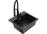 Mexen Milo Lavello In Granito A 1 Vasca Con Rubinetto Da Cucina Aster, Nero/Oro Metallico - 6505-75-73450-70-B