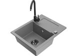 Mexen Enzo Lavello In Granito A 1 Vasca Con Sgocciolatoio E Rubinetto Cucina Telma, Grigio - 6506-71-670200-70-B
