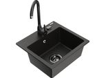 Mexen Milo Lavello Da Cucina In Granito Con 1 Vasca E Rubinetto Telma, Nero/Oro - 6505-75-670200-70-B