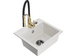 Mexen Milo Lavello In Granito A 1 Vasca Con Rubinetto Da Cucina Aster, Bianco - 6505-20-73450-57-B