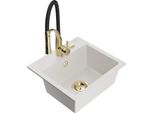 Mexen Milo Lavello In Granito A 1 Vasca Con Rubinetto Da Cucina Aster, Bianco - 6505-20-73450-57-G