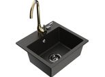 Mexen Milo Lavello In Granito A 1 Vasca Con Miscelatore Cucina Telma, Nero/Oro - 6505-75-670200-50-B