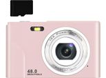 Inf Fotocamera Digitale Da 48 Mp, Fhd 1080P, Zoom 16X, Scheda Di Memoria Da 32 Gb Rosa