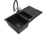 Mexen Matias Lavello Da Cucina In Granito 1,5 Vasche Con Scolapiatti E Miscelatore Duo, Nero - 6502-77-671701-07-B